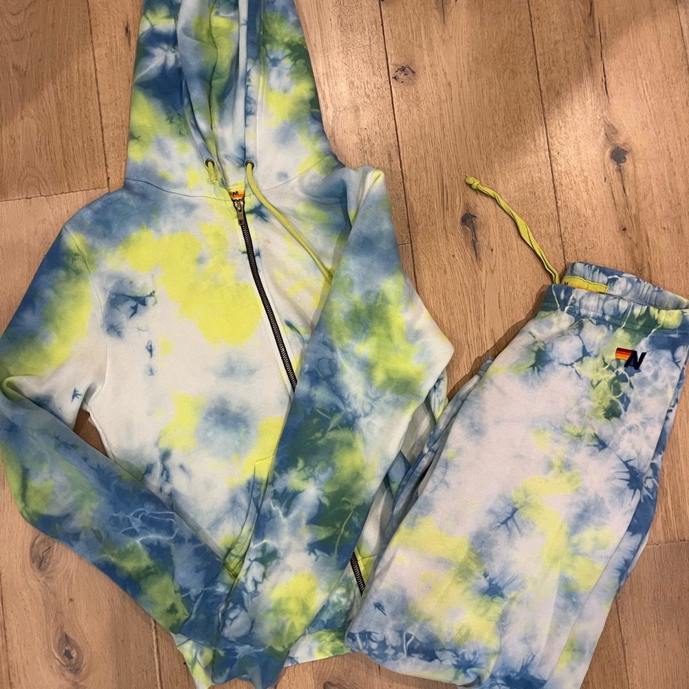 Aviator Nation Blue and Yellow Tie-Dye Matching Set